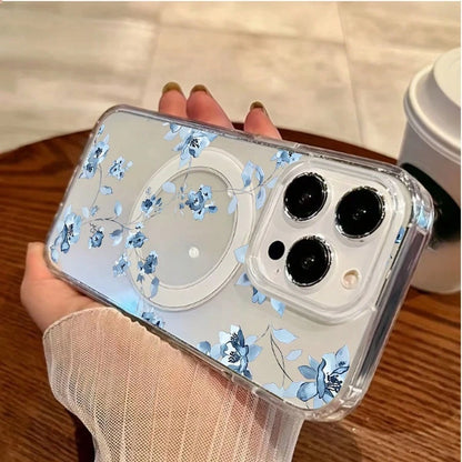 Delicate Blue Floral Watercolor Pattern White Background Magnet Phone Case Element-Design Phone Case,Suitable For Men And Women. Simple And Unique Phone Case. Stylish Phone Case For IPhone 16PROMAX 1