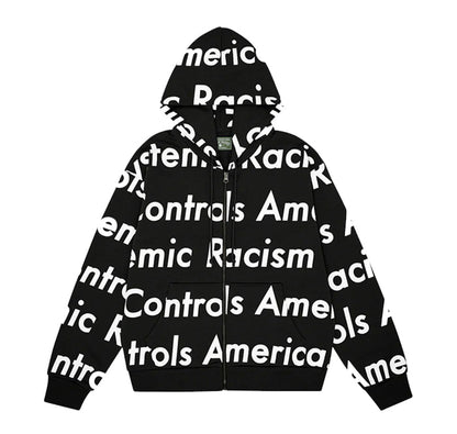 Denim Tears x Arthur Rafa Systemic Racism Controls America Zip Up Hoodie Black