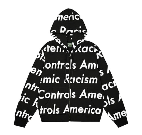 Denim Tears x Arthur Rafa Systemic Racism Controls America Zip Up Hoodie Black