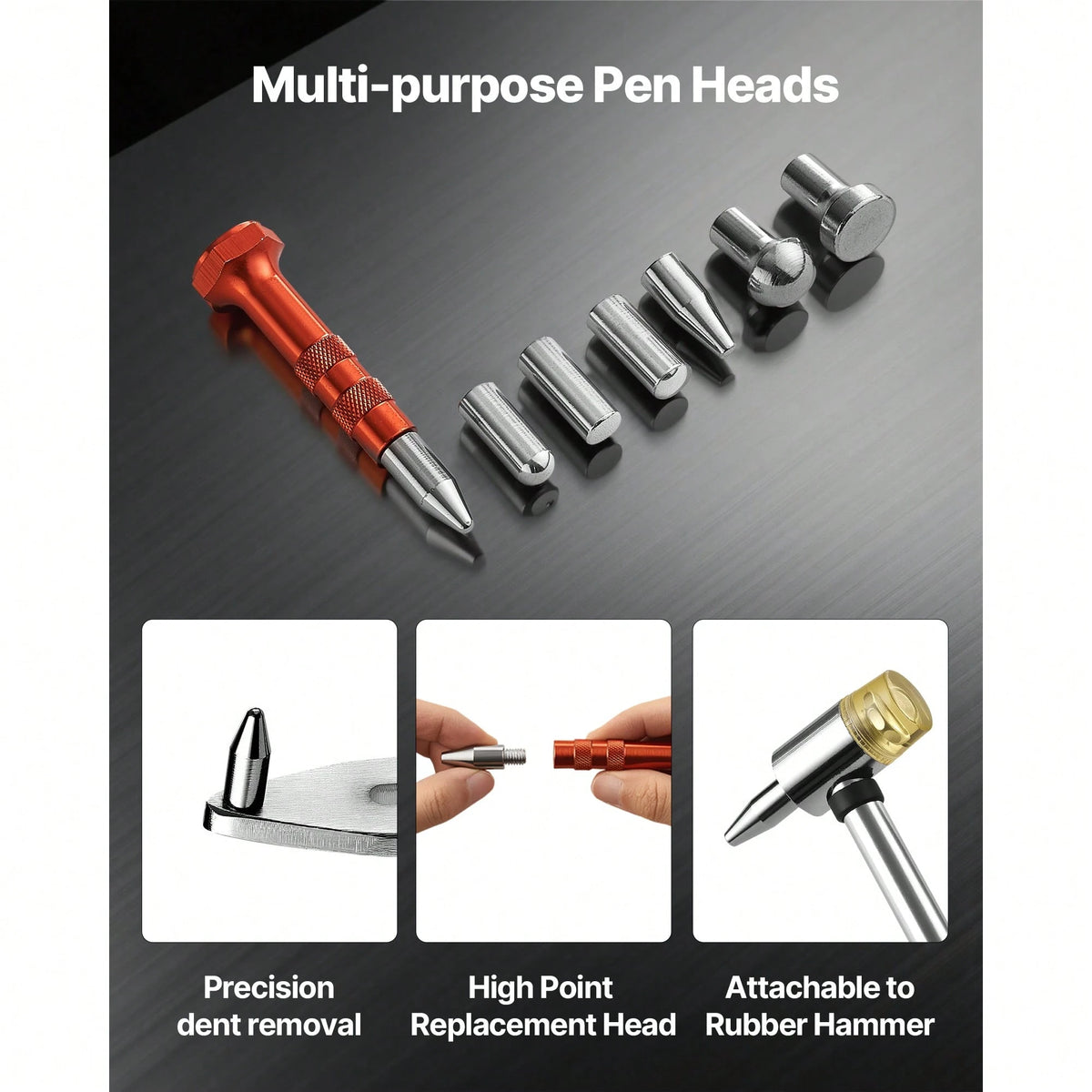 Dent Puller Kit, Paintless Car Dent Removal Tool, Auto Fen.Der Damage Repair Puller Lifter With Curved Rod, Crowbar, Rubber Hammer, Airbag, Detachable & Repair Pens, Replacement Heads Tools Kit