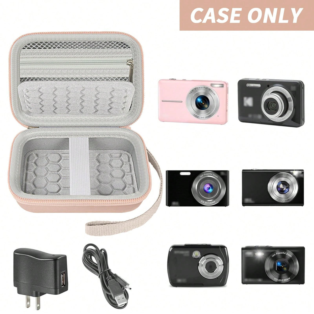 Digital Camera Protective Case Compatible With CAMKORY/Pixpro/VAHOIALD/DSCW800 830/PowerShot 180 190- Case Only (Camera Not Included), Camera Bag