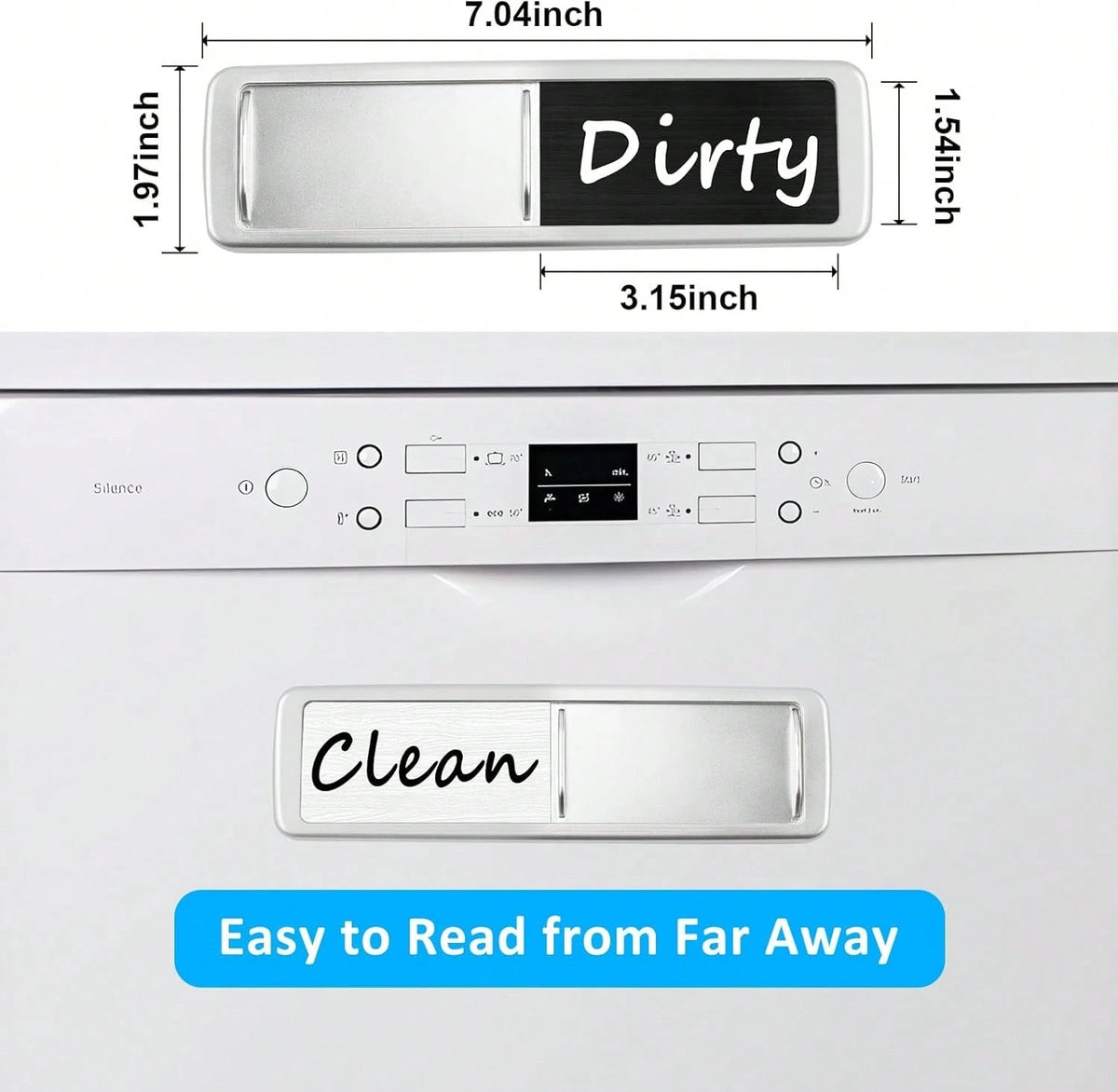 Dishwasher Magnet Clean Dirty Sign, Slide Strong Clean And Dirty Magnet Indicator For Dishwasher, Non-Scratch, Easy To Read, Self-Adhesive Stickers For Non-Magnetic Dishwasher, Refrigerator