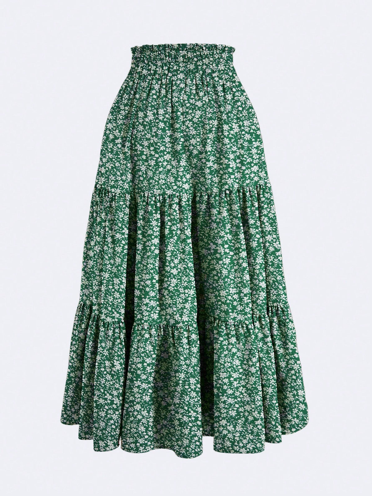 Ditsy Floral Layered Ruffle Elastic Waist Vacation Skirt Spring