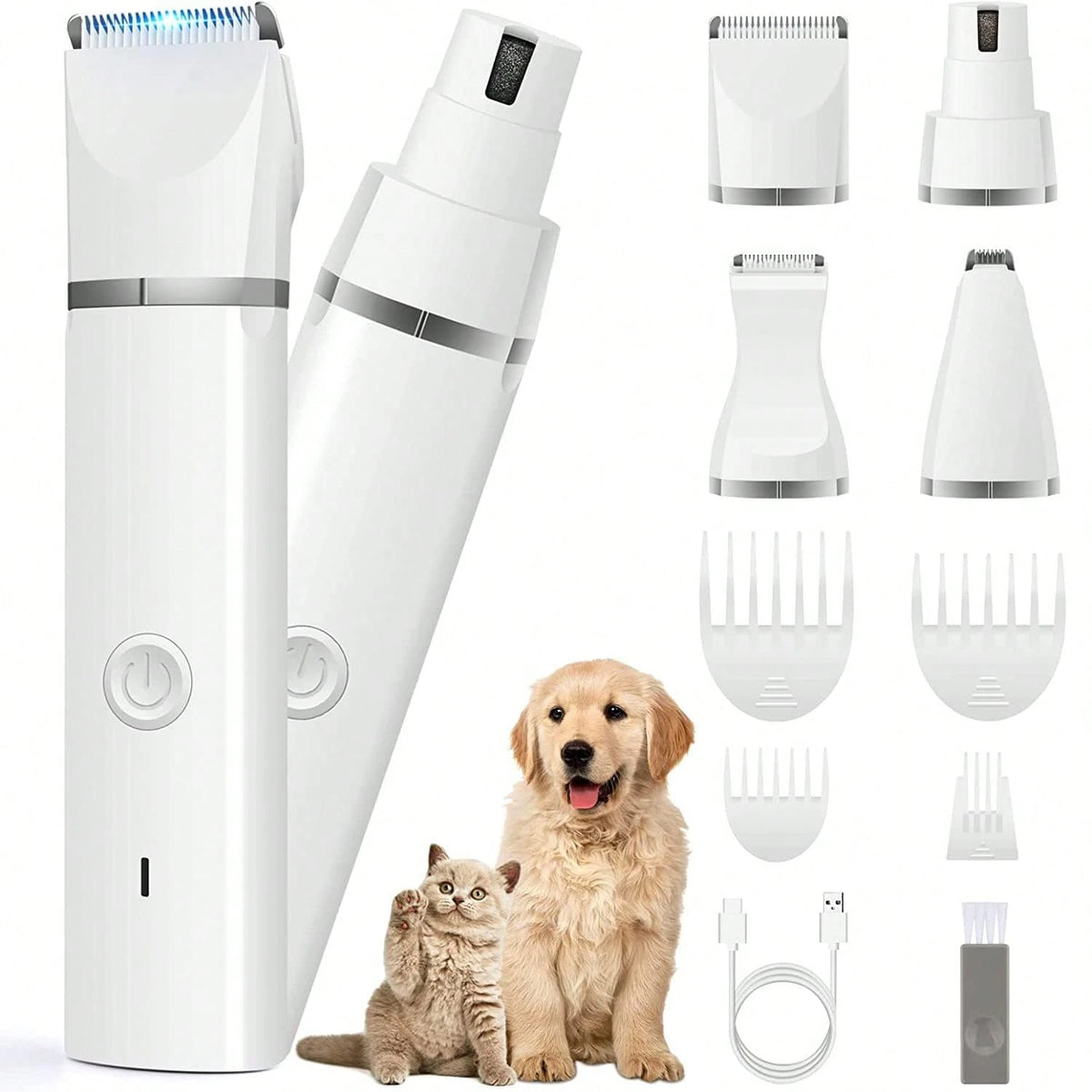 Dog Clippers Grooming Kit Hair Clipper-Low Noise Paw Trimmer- Rechargeable- Cordless Quiet Nail Grinder Shaver For Cats And Other Pets