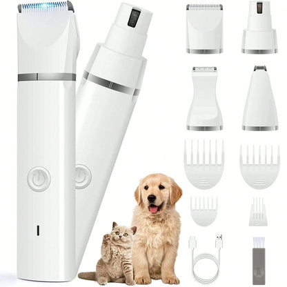 Dog Clippers Grooming Kit Hair Clipper-Low Noise Paw Trimmer- Rechargeable- Cordless Quiet Nail Grinder Shaver For Cats And Other Pets