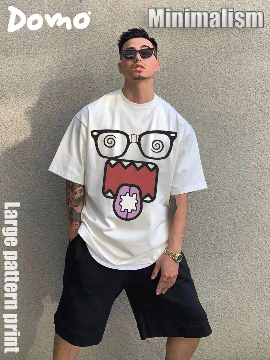 DOMO-KUN Patterned-Shirt (220g Cotton-Shirt) Printed-Shirt, Graphic Tee, Unisex-Shirt, Casual And Comfortable, Men's Cotton-Shirt Graphic Tees WGZD
