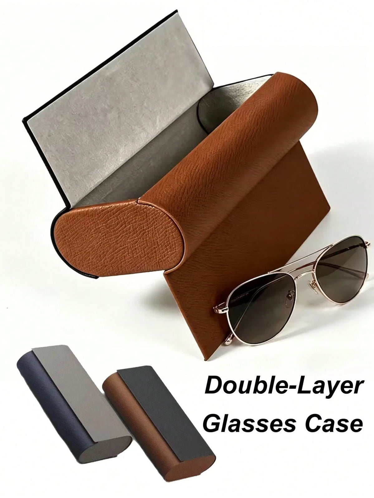 Double Layer Glasses Case- Durable Faux Leather, Convenient & Stylish Glasses Storage, Magnetic Closure Holds 2 Pairs Of Glasses, Unisex Glasses Storage Box
