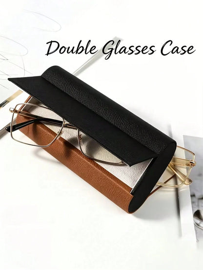 Double Layer Glasses Case- Durable Faux Leather, Convenient & Stylish Glasses Storage, Magnetic Closure Holds 2 Pairs Of Glasses, Unisex Glasses Storage Box