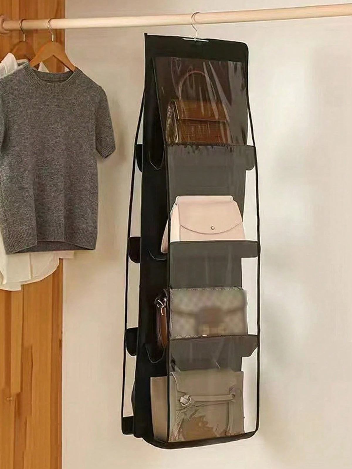 Double-Sided Hanging Large Capacity Tote Bag, Double-Sided Multi-Layer Dust-Proof Storage Bag, Foldable Hanging Leather Bag Storage Bag, Suitable For Storing Towels, Bags, Scarves And Clothes- Wardro