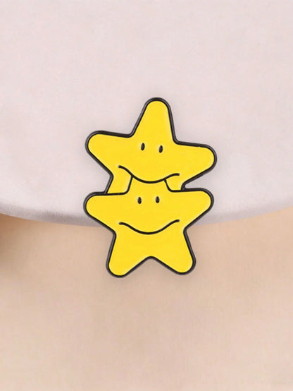 Double Stars Enamel Pin, Cute Stacked Stars Brooch, Fashionable Accessory, Perfect For Clothing & Bags, Unique Gift Idea