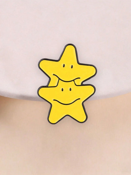 Double Stars Enamel Pin, Cute Stacked Stars Brooch, Fashionable Accessory, Perfect For Clothing & Bags, Unique Gift Idea
