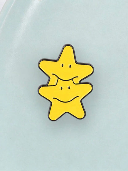 Double Stars Enamel Pin, Cute Stacked Stars Brooch, Fashionable Accessory, Perfect For Clothing & Bags, Unique Gift Idea
