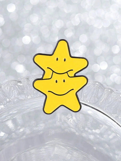 Double Stars Enamel Pin, Cute Stacked Stars Brooch, Fashionable Accessory, Perfect For Clothing & Bags, Unique Gift Idea