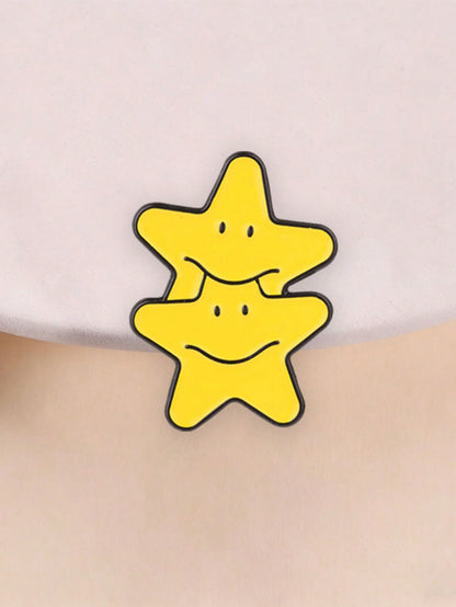 Double Stars Enamel Pin, Cute Stacked Stars Brooch, Fashionable Accessory, Perfect For Clothing & Bags, Unique Gift Idea