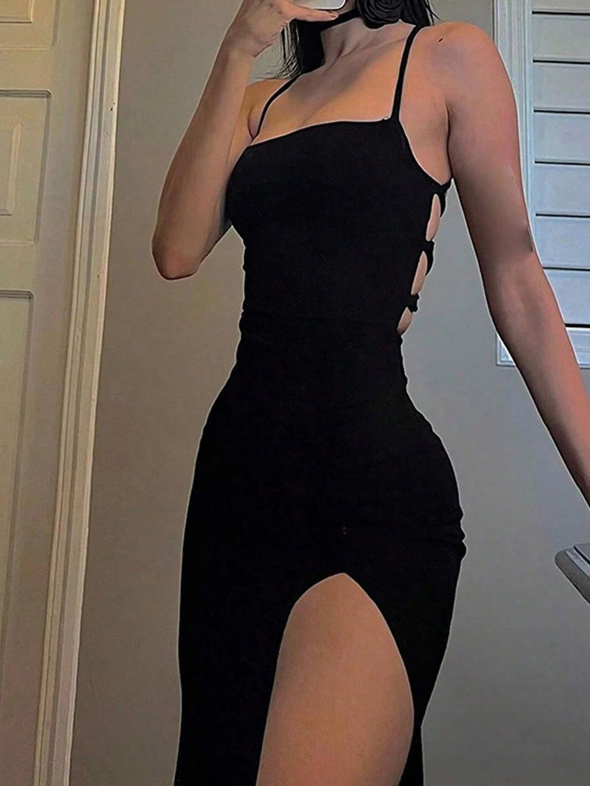 Dresses Solid Color Spaghetti Strap Large Backless Hip Pleats Large Slits Hip-Covering Sexy Sleeveless Party Dress,Back To School Clothes Brown