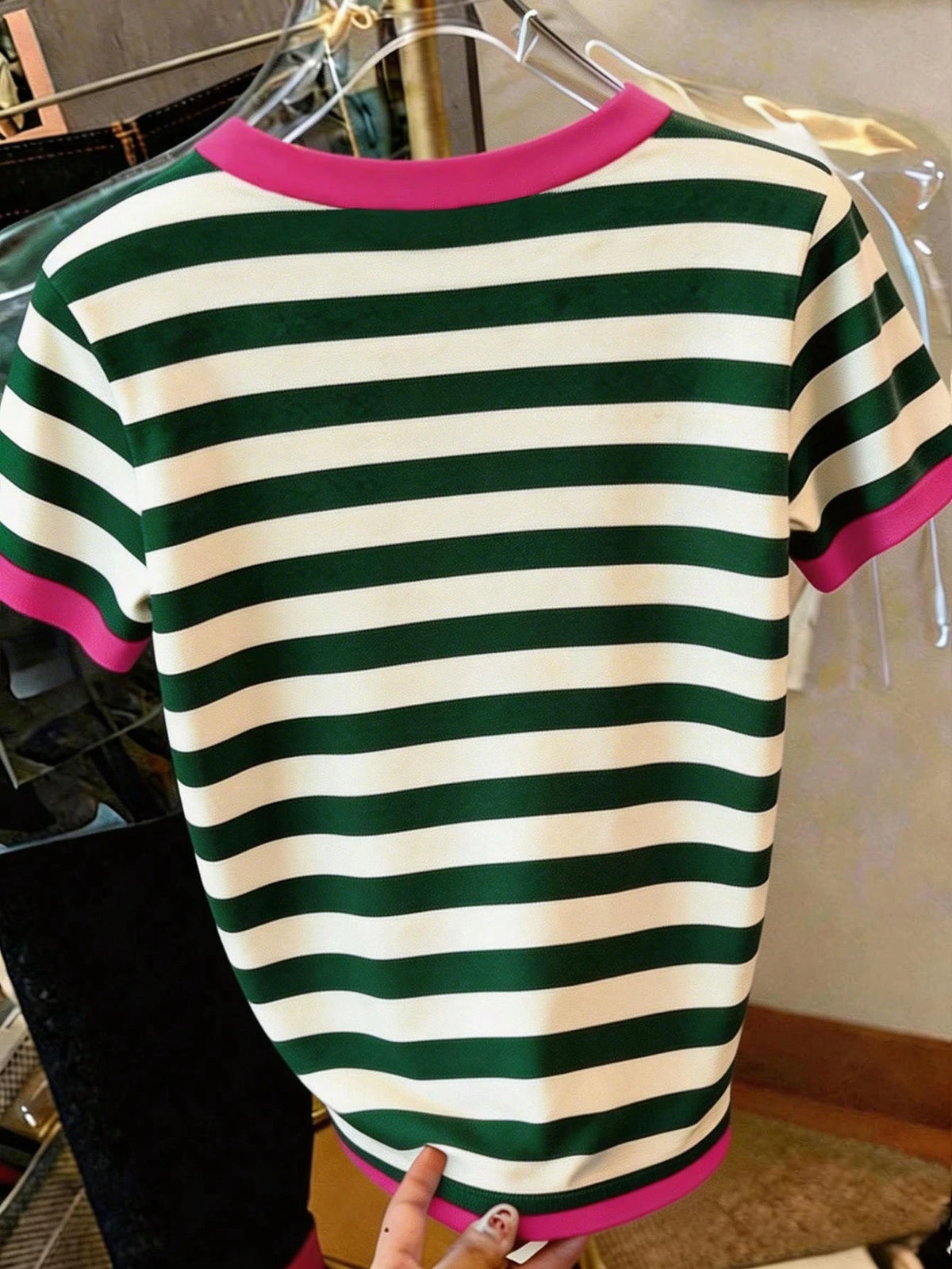 DrmWander Plus Size Women Striped Round Neck Short Sleeve Casual Loose T-Shirt
