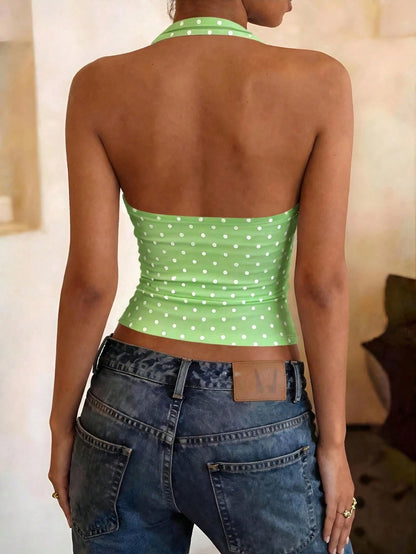 DrmWander Women's Polka Dot & Fish Print Casual Versatile Daily Wear Sleeveless Top