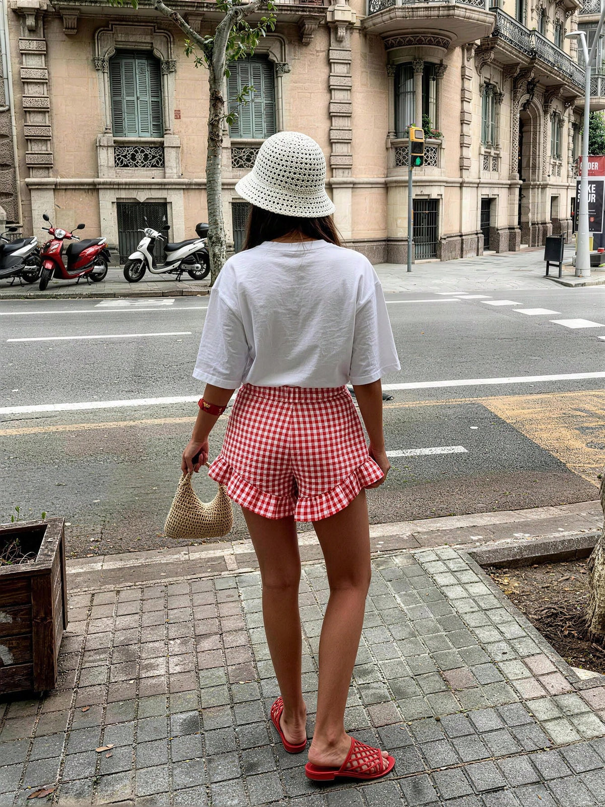 DrmWander Women's Summer Casual Vacation Daily Commute Floral Plaid Print Ruffle Hem Loose Shorts