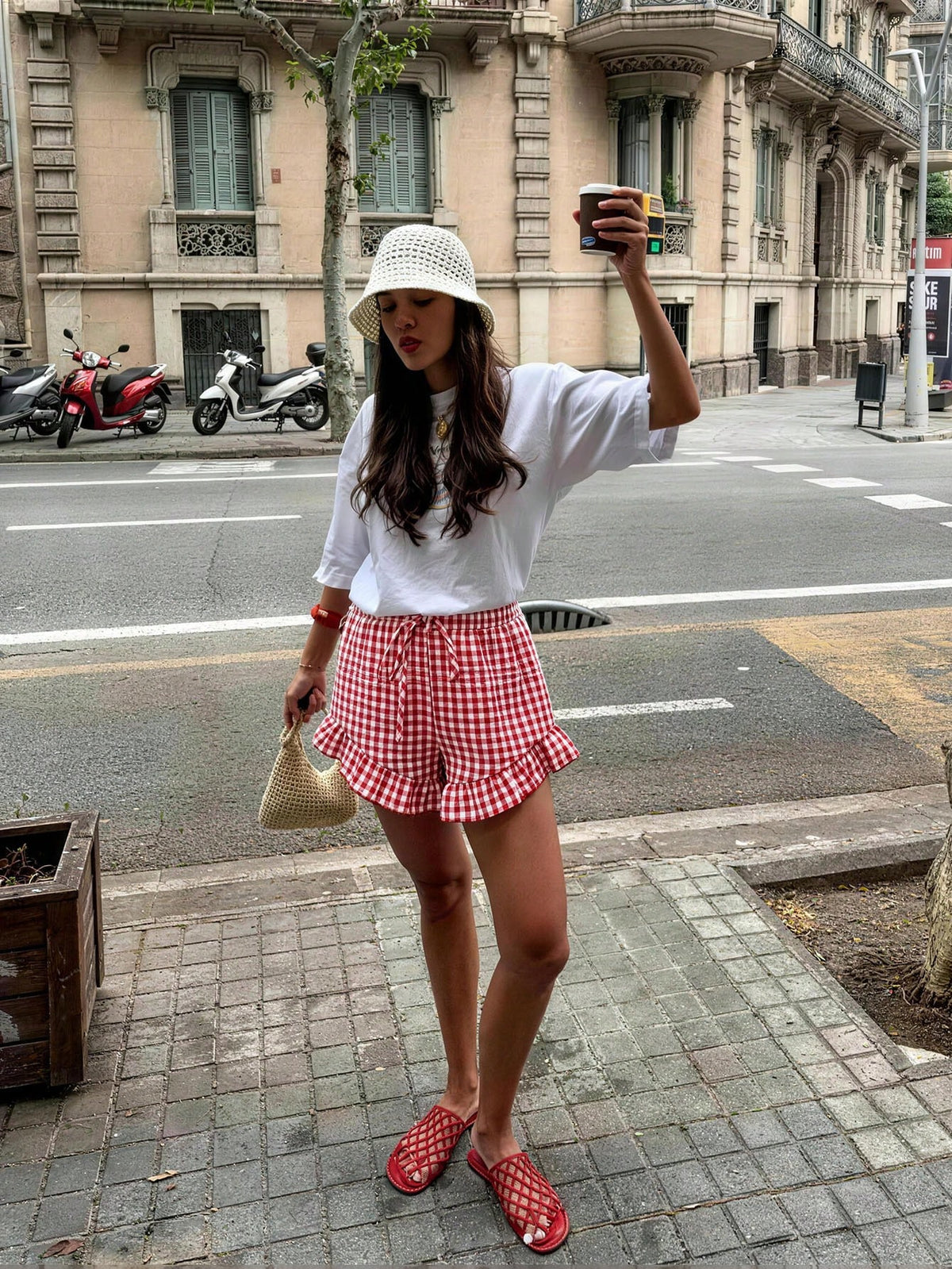 DrmWander Women's Summer Casual Vacation Daily Commute Floral Plaid Print Ruffle Hem Loose Shorts