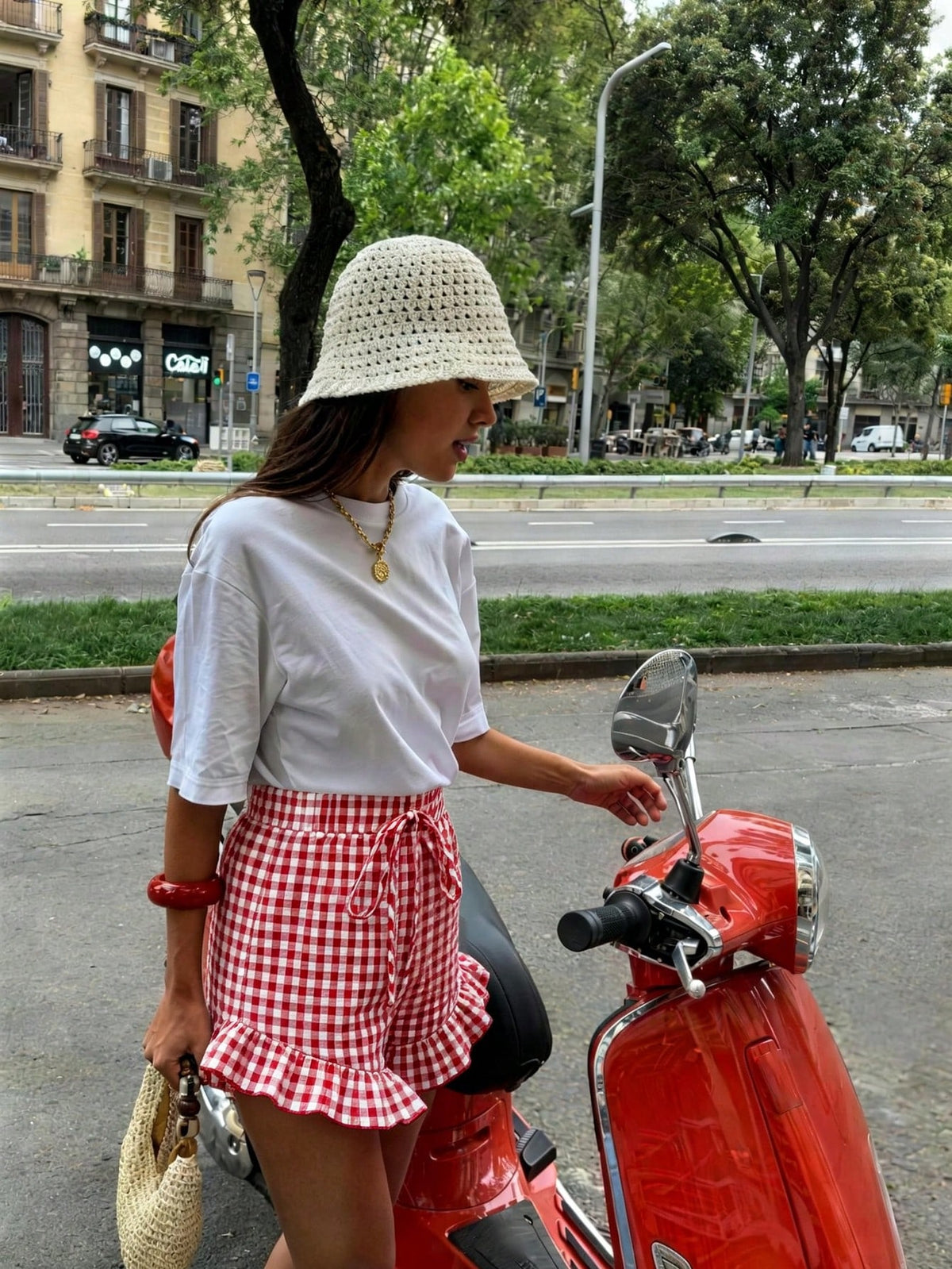 DrmWander Women's Summer Casual Vacation Daily Commute Floral Plaid Print Ruffle Hem Loose Shorts