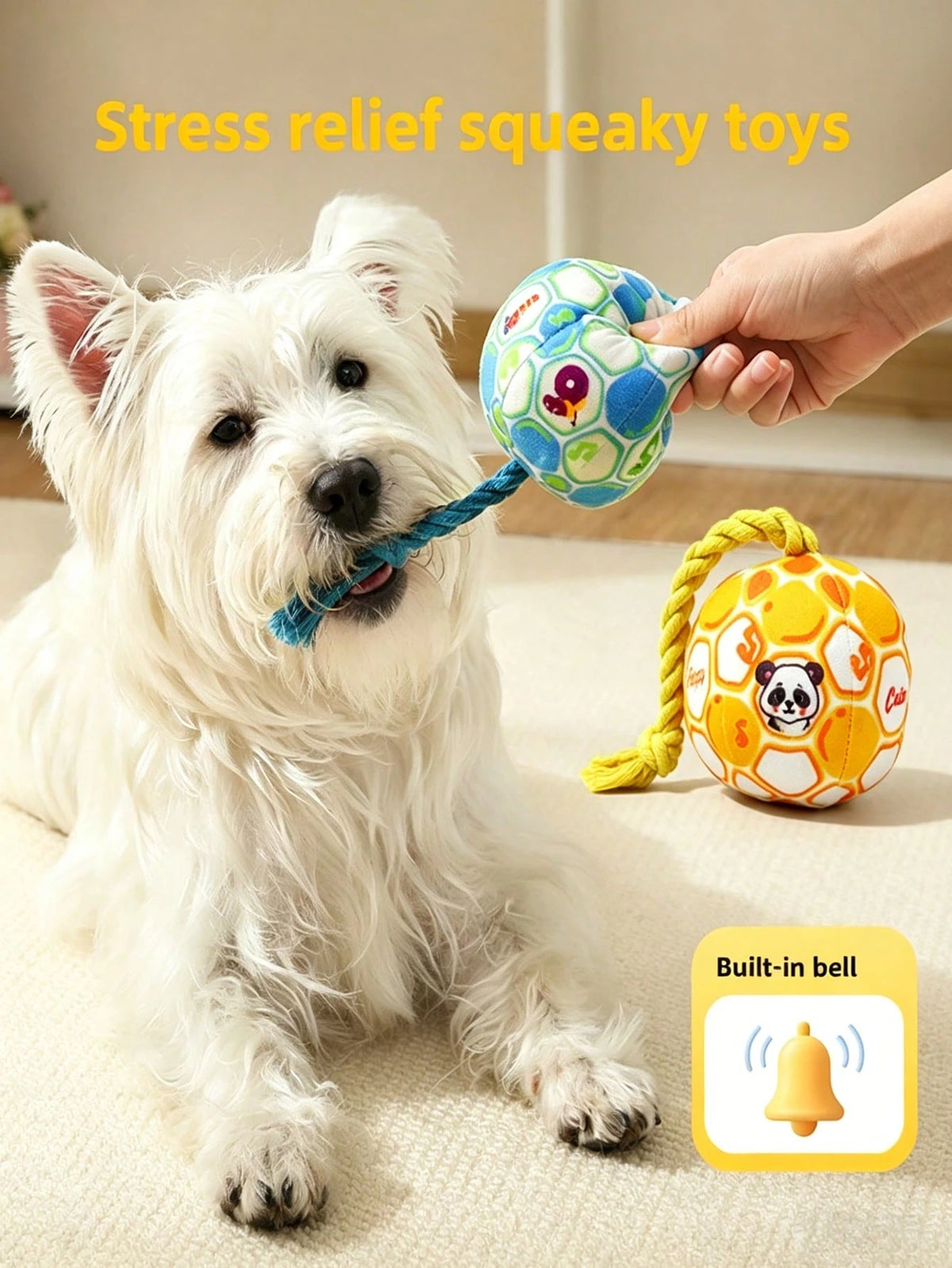 Durable Squeaky Dog Toy Interactive Self-Play Chew Ball Relieves Boredom Releases Energy Soft Plush Pet Toy Suitable For Small Dogs Teddy Bichon Easter Gift Mother's Day Pet Gift