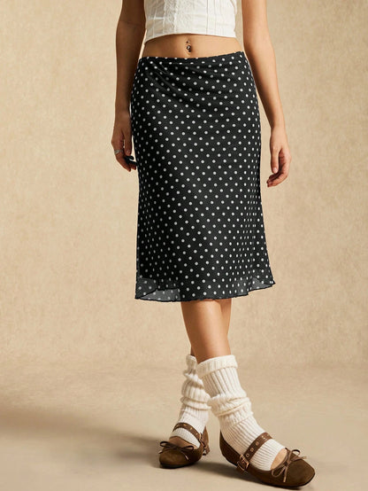 Easelle Contrast Color Mesh Polka Dot Women Skirt