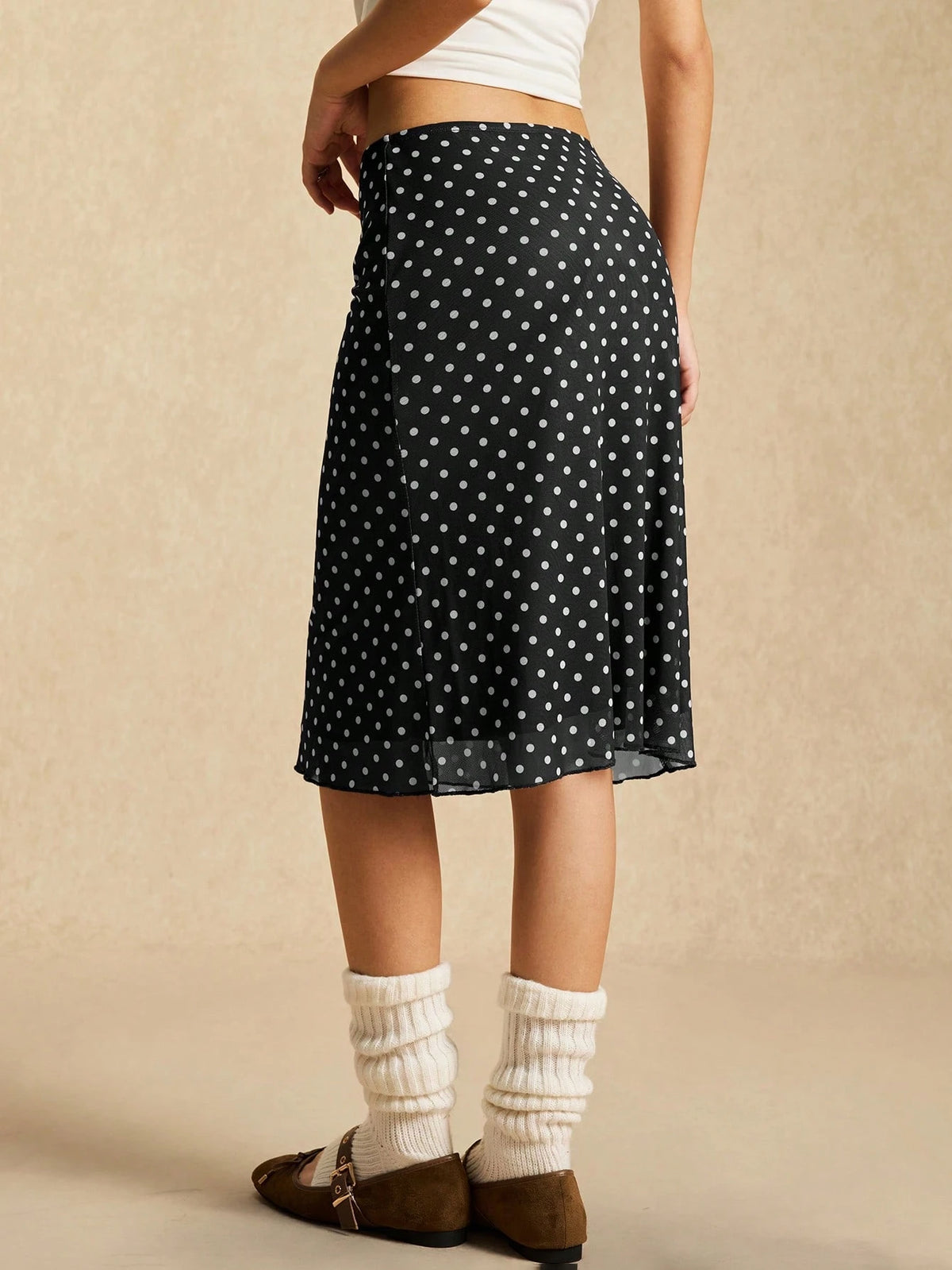 Easelle Contrast Color Mesh Polka Dot Women Skirt