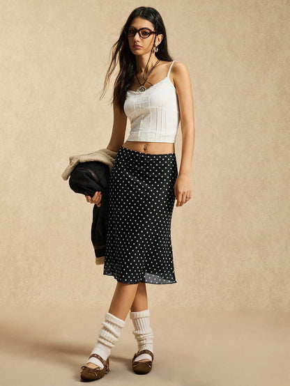 Easelle Contrast Color Mesh Polka Dot Women Skirt