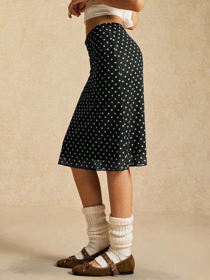 Easelle Contrast Color Mesh Polka Dot Women Skirt