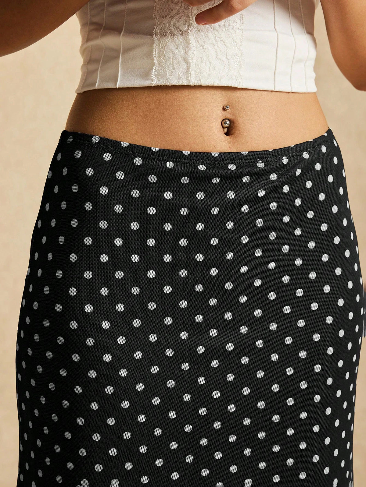 Easelle Contrast Color Mesh Polka Dot Women Skirt