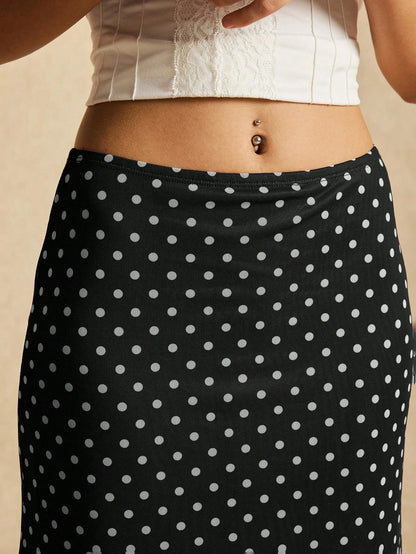 Easelle Contrast Color Mesh Polka Dot Women Skirt