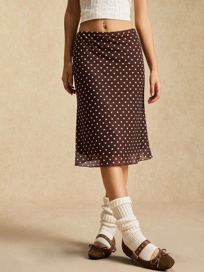 Easelle Contrast Color Mesh Polka Dot Women Skirt