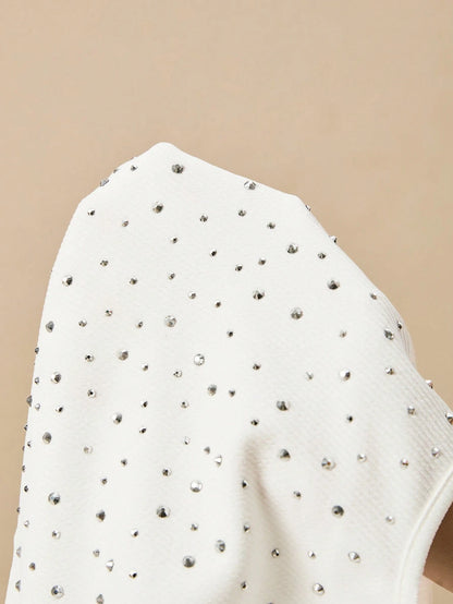 Easelle Knitted Top All White Simple And Versatile Summer Hot Diamond Top Simple Party Club Night Out Sexy
