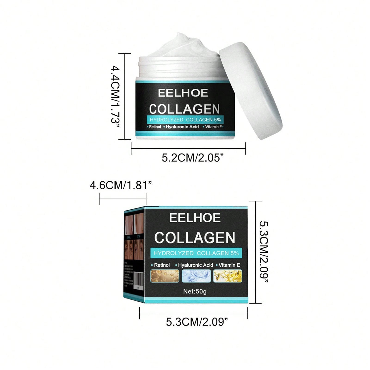 EELHOE 50g Men's Collagen Face Cream, Retinol Moisturizer With Hyaluronic Acid & Vitamin E, Hydrating Firming Facial Cream For Men's Daily Skin Care