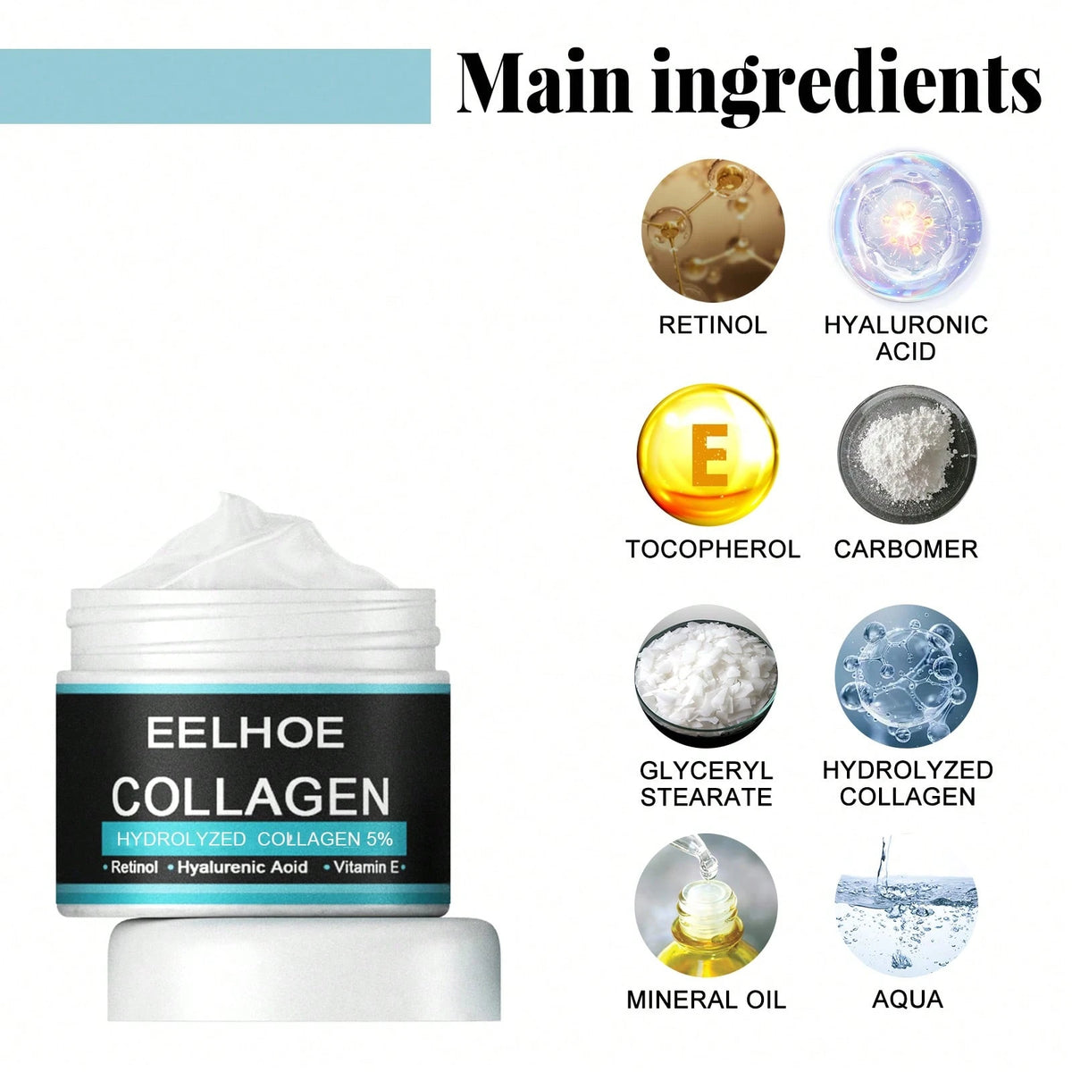 EELHOE 50g Men's Collagen Face Cream, Retinol Moisturizer With Hyaluronic Acid & Vitamin E, Hydrating Firming Facial Cream For Men's Daily Skin Care