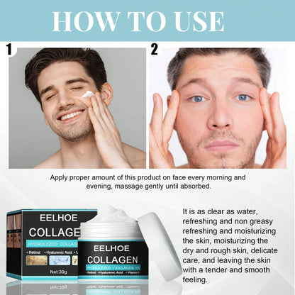 EELHOE 50g Men's Collagen Face Cream, Retinol Moisturizer With Hyaluronic Acid & Vitamin E, Hydrating Firming Facial Cream For Men's Daily Skin Care