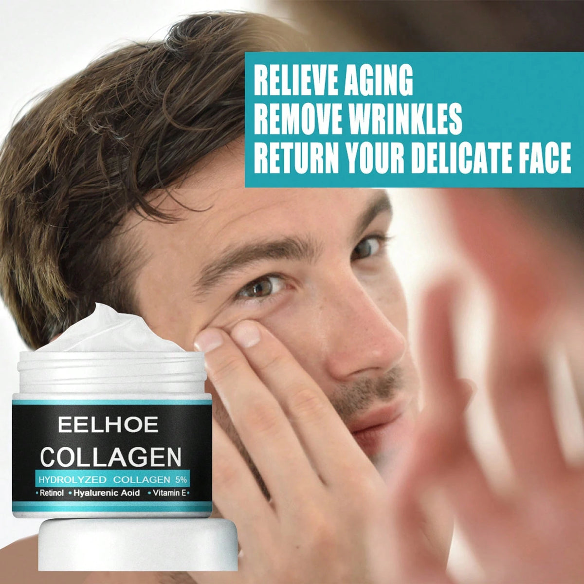 EELHOE 50g Men's Collagen Face Cream, Retinol Moisturizer With Hyaluronic Acid & Vitamin E, Hydrating Firming Facial Cream For Men's Daily Skin Care