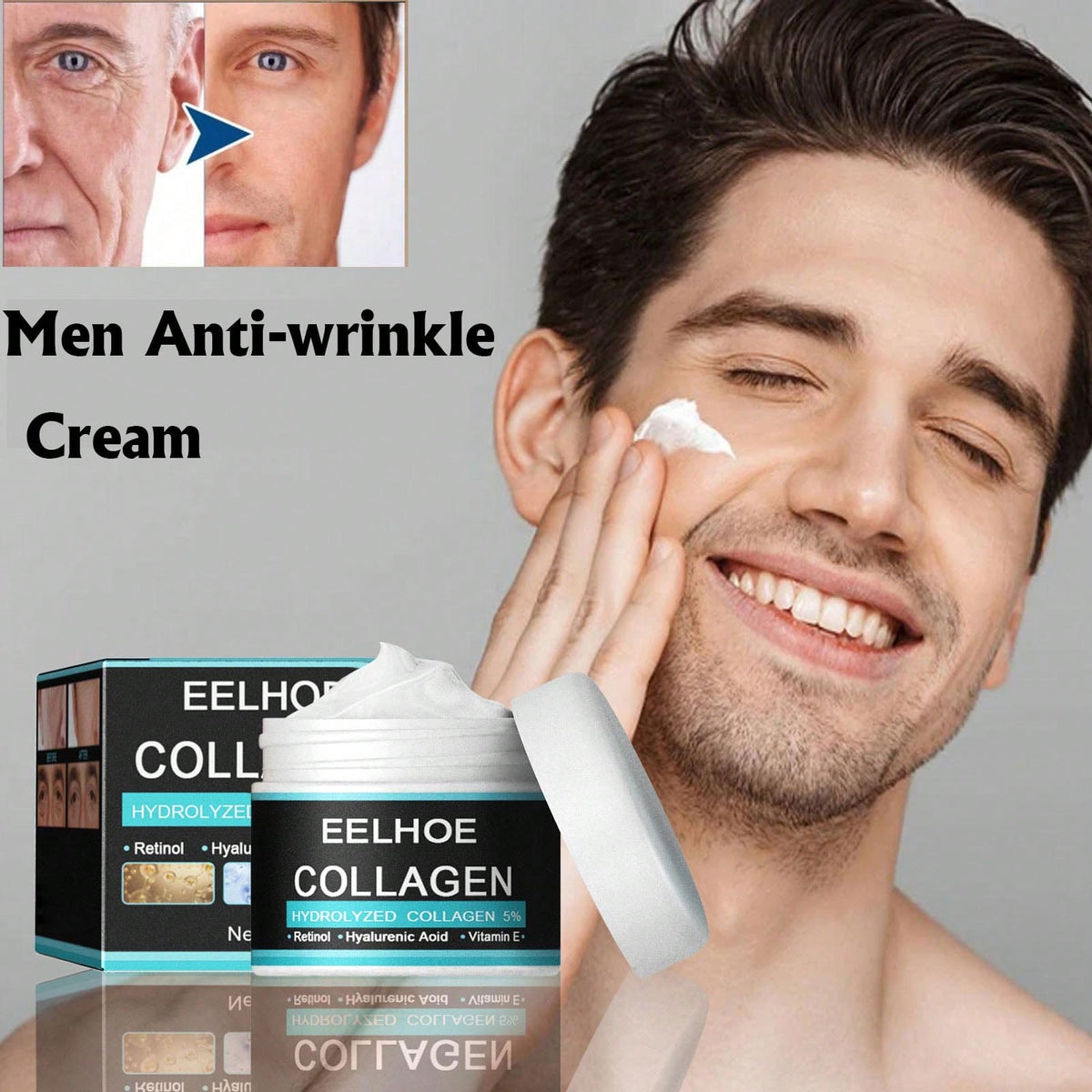 EELHOE 50g Men's Collagen Face Cream, Retinol Moisturizer With Hyaluronic Acid & Vitamin E, Hydrating Firming Facial Cream For Men's Daily Skin Care