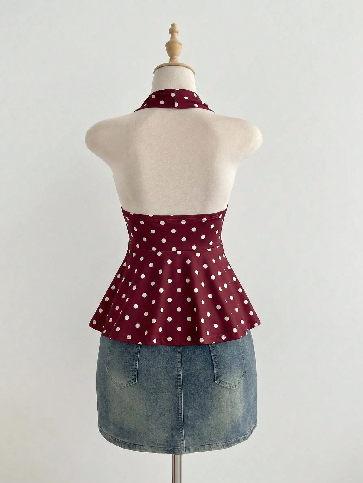 Elamini Women's Simple Polka Dot Metal Decor Halter Neck Tank Top, Summer