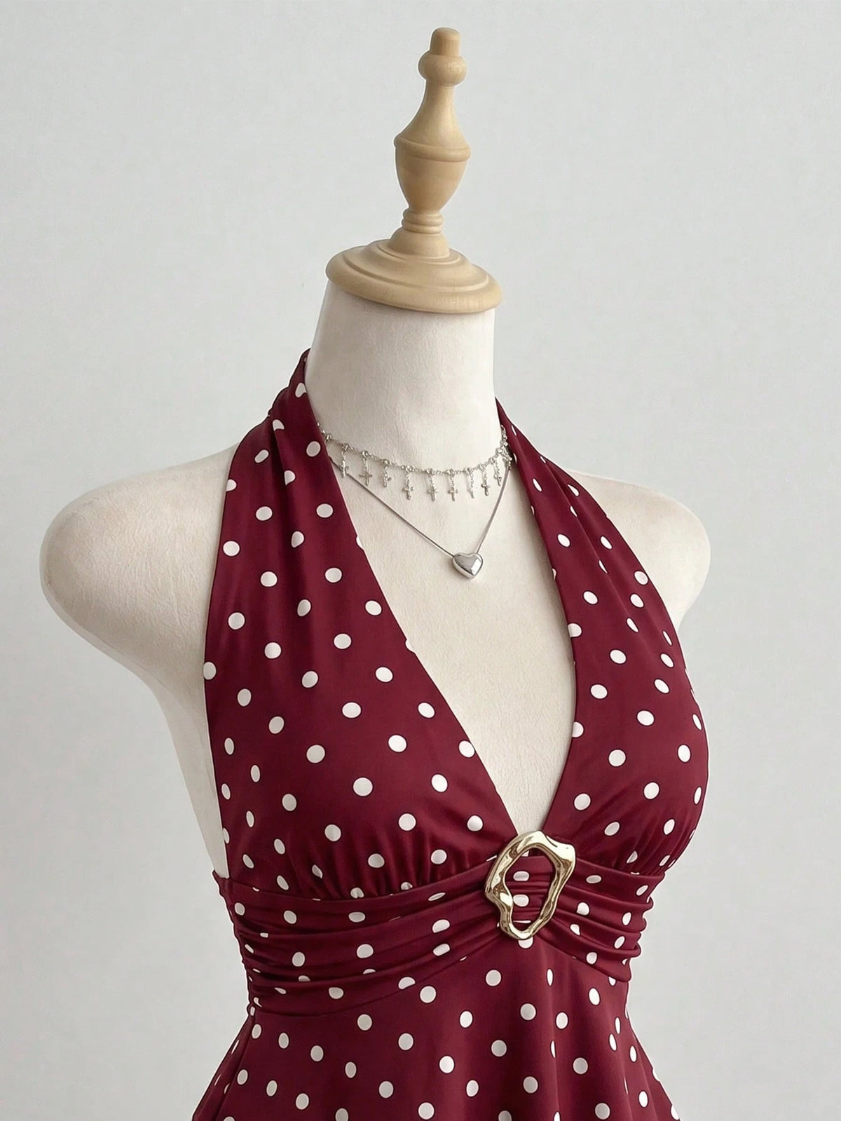 Elamini Women's Simple Polka Dot Metal Decor Halter Neck Tank Top, Summer