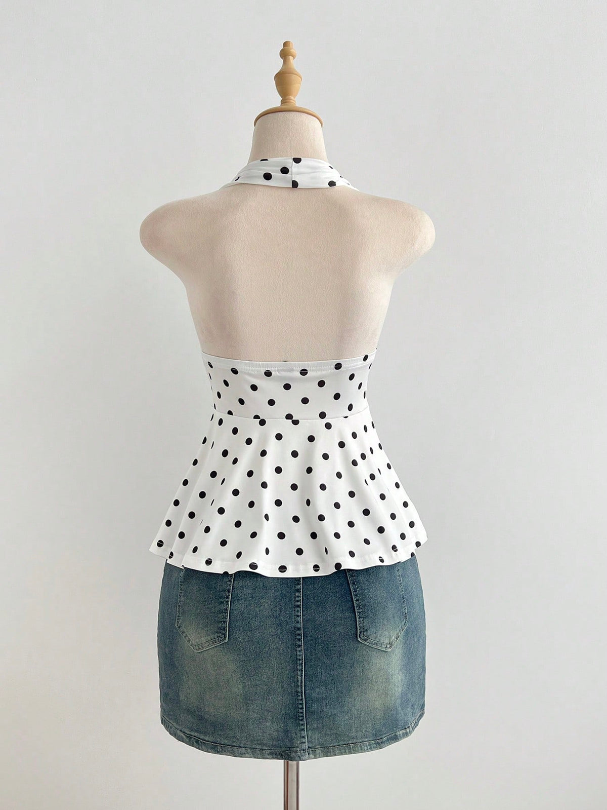 Elamini Women's Simple Polka Dot Metal Decor Halter Neck Tank Top, Summer
