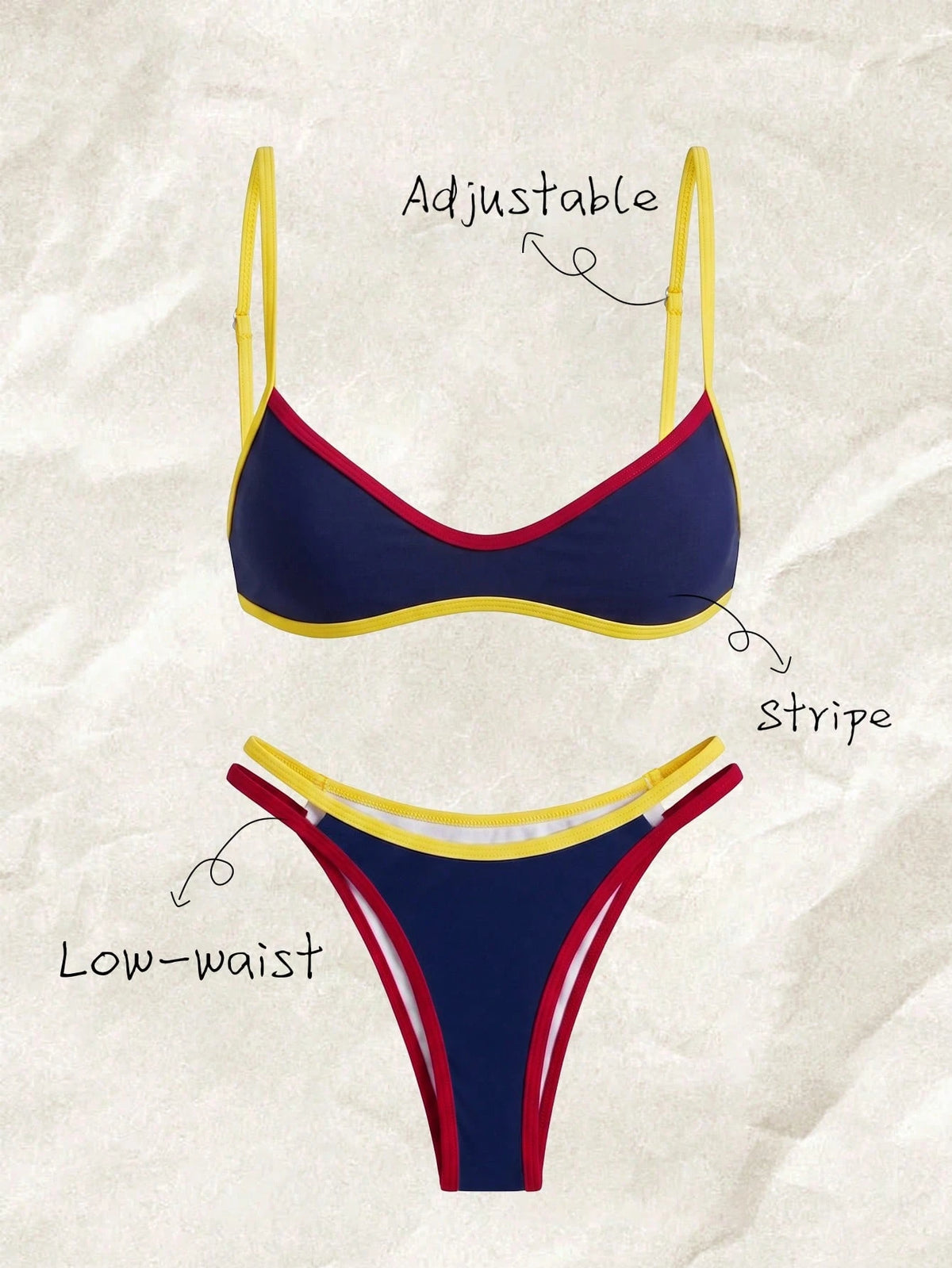 Elavelle Women's Summer Beach Colorblock Spaghetti Strap Sexy Bikini & Triangle Bottom Two-Piece Swimsuit Set