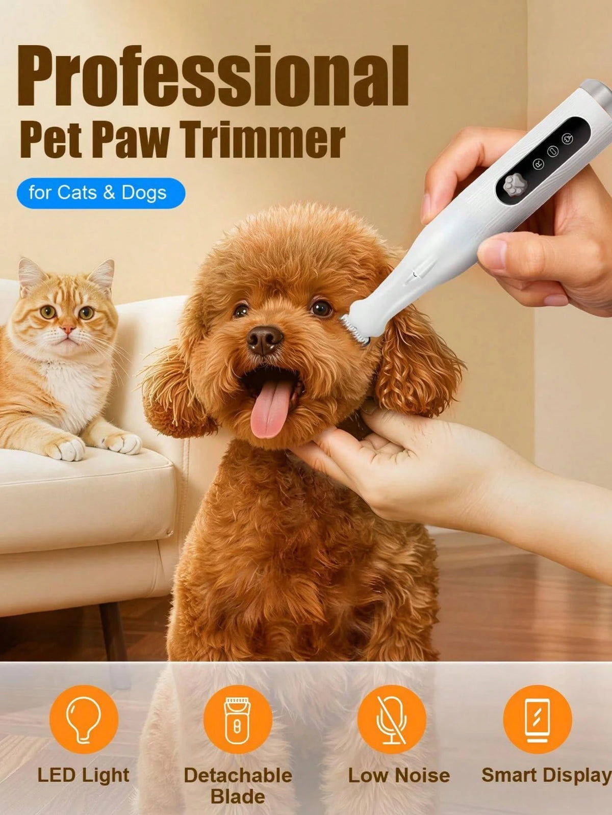 Electric Pet Grooming Clipper, Cat/Dog Paw Deshedding Tool, Pet Grooming Trimmer With LED Light, Electric Pet Clipper For Dogs And Cats, Multi-Functional Pet Shaver For Paws, Eyes, Ears, Face And Bott