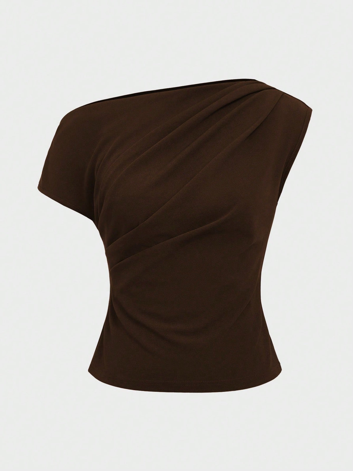 Elegant Casual Chic Asymmetrical Shoulder Crop Top,Slim Fit Sexy Bare Shoulder Short Shirt For Women Summer Brown
