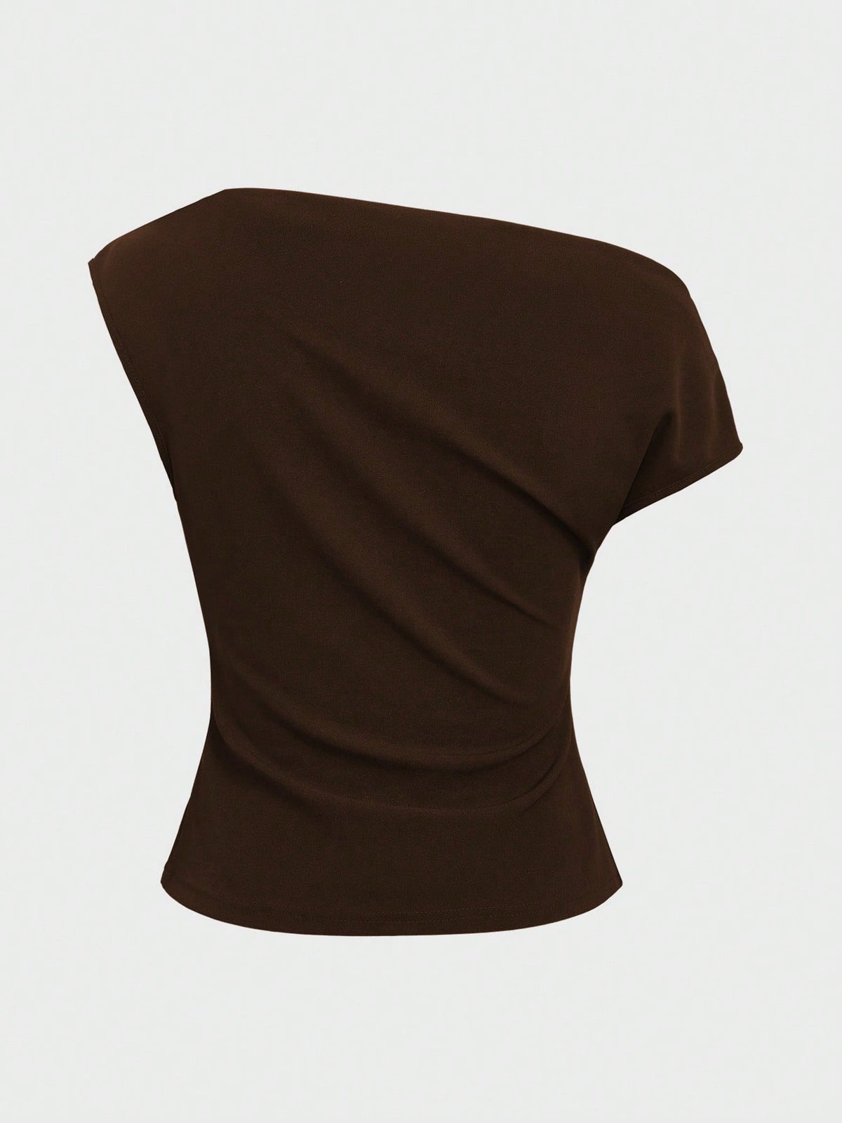 Elegant Casual Chic Asymmetrical Shoulder Crop Top,Slim Fit Sexy Bare Shoulder Short Shirt For Women Summer Brown