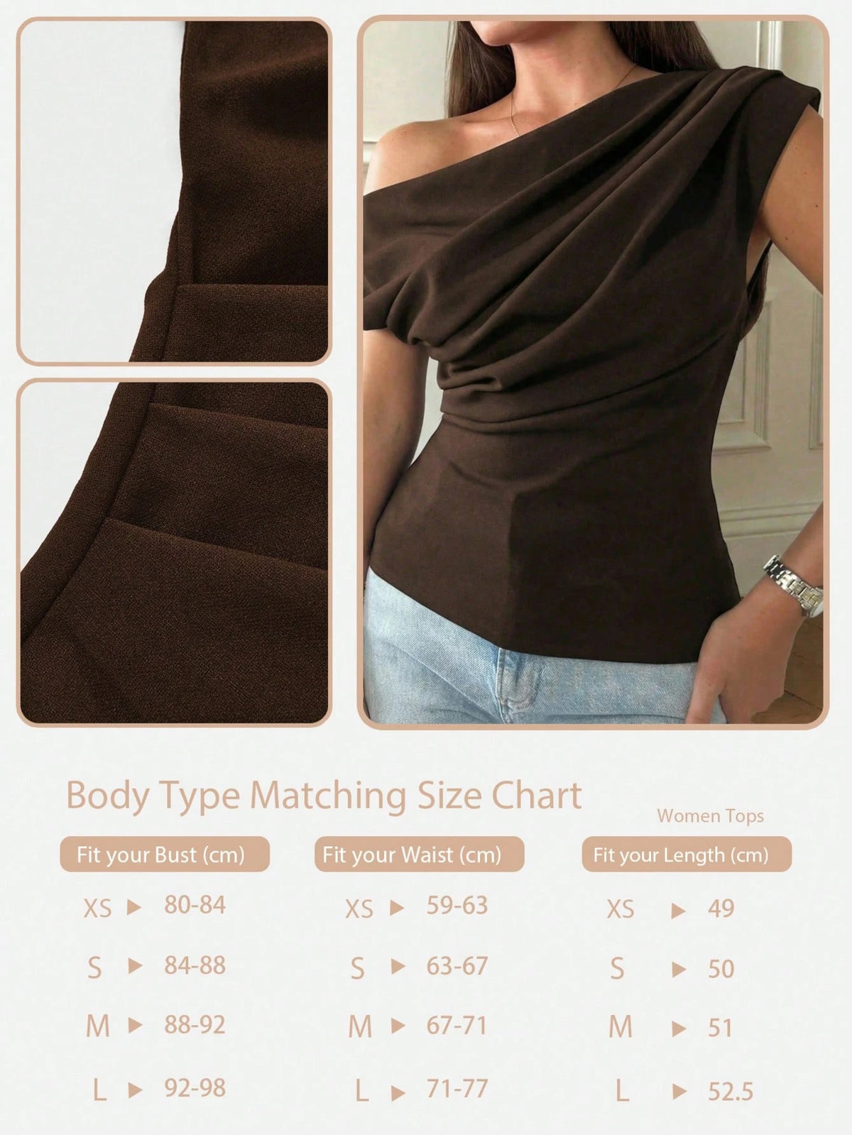 Elegant Casual Chic Asymmetrical Shoulder Crop Top,Slim Fit Sexy Bare Shoulder Short Shirt For Women Summer Brown