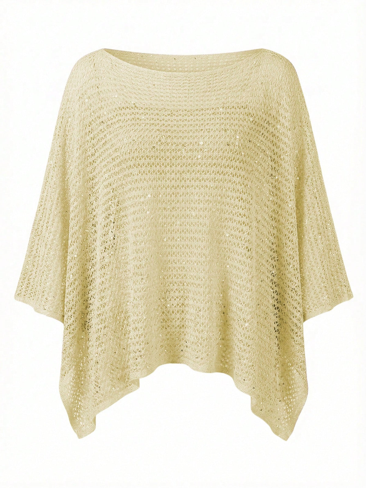 Elegant Women's Spring/Summer Fashion Casual Vacation Beach Pink Knit Hollow-Out Sequin Boat Neck Solid Semi-Sheer Hooded Top Yellow