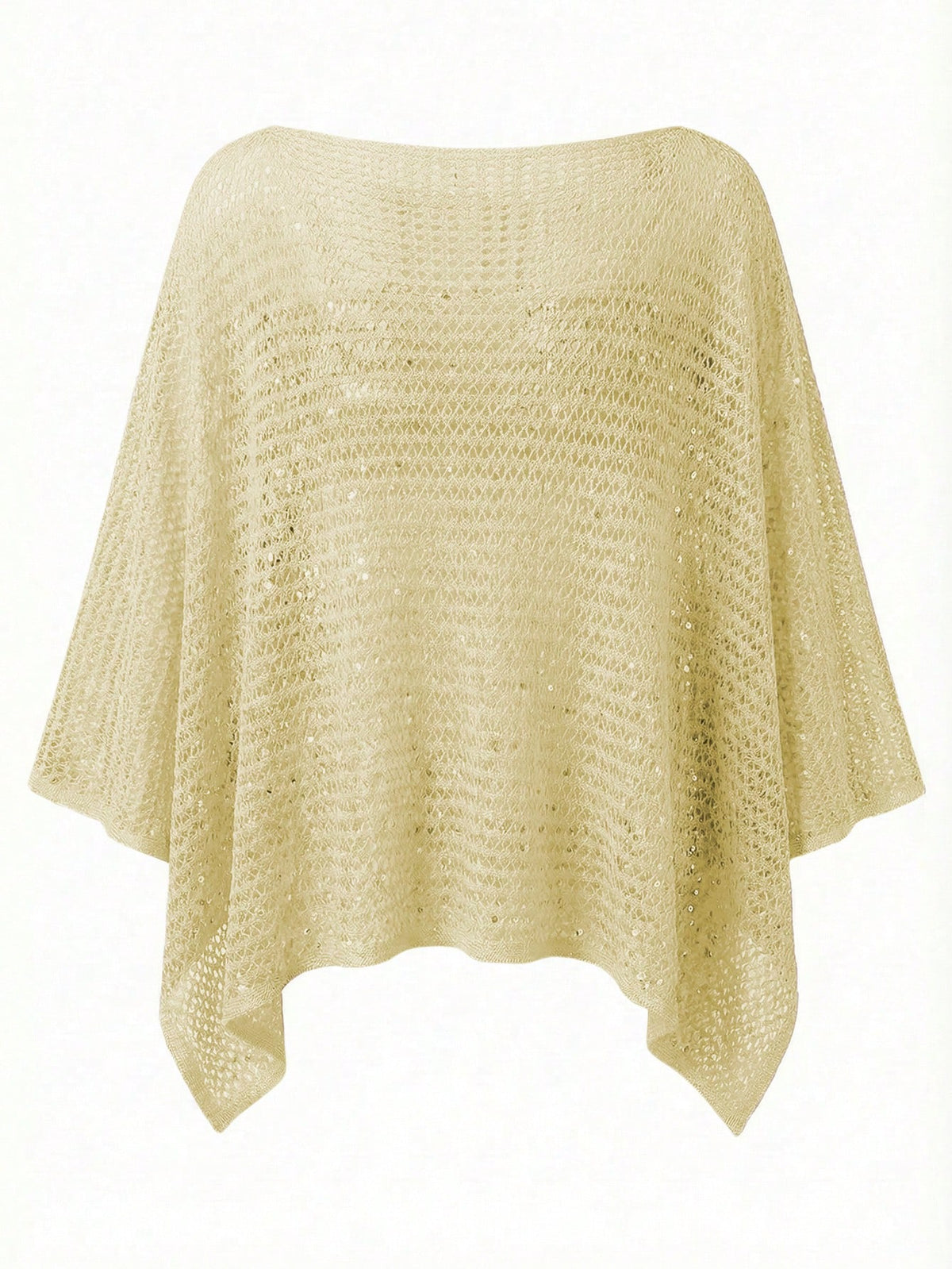 Elegant Women's Spring/Summer Fashion Casual Vacation Beach Pink Knit Hollow-Out Sequin Boat Neck Solid Semi-Sheer Hooded Top Yellow