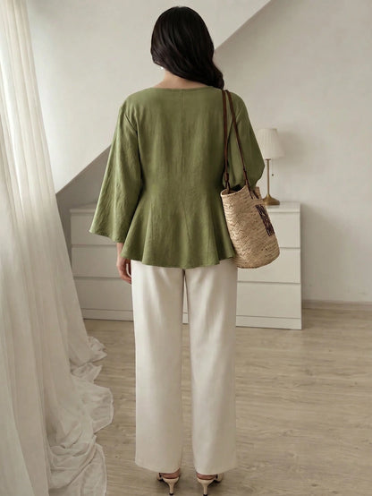 Elenzga Casual Versatile Commute Solid Color Shirt