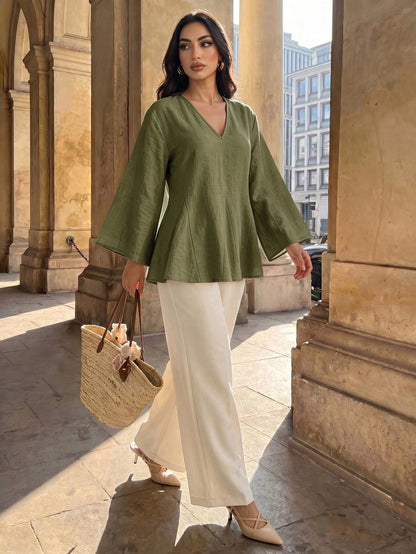 Elenzga Casual Versatile Commute Solid Color Shirt